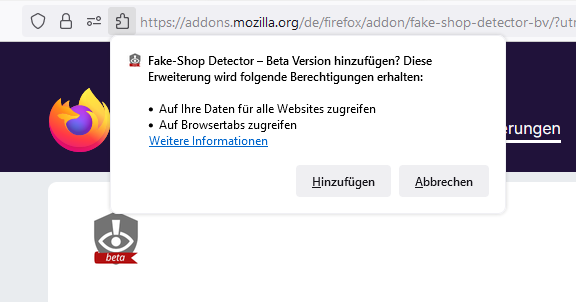 Pop-Up Fake-Shop Detector zum Browser hinzufügen